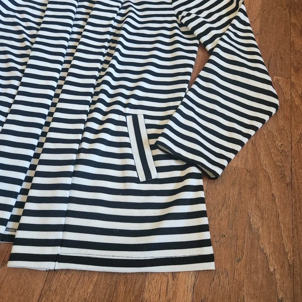 Christopher & Banks Womens L Black White Striped Open Front Cardigan Jacket 518